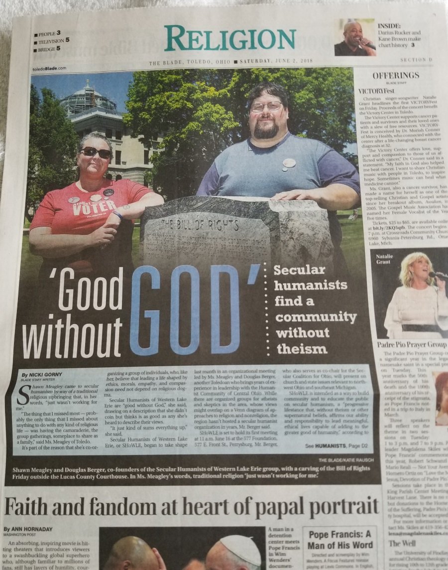 screenshot Front of the Religion section Toledo Blade 06/02/2018