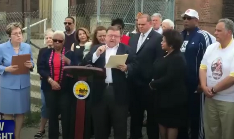 screenshot of Toledo officials and Rep. Marcy Kaptur at a press conference demanding the Diocese of Toledo save St. Anthony church