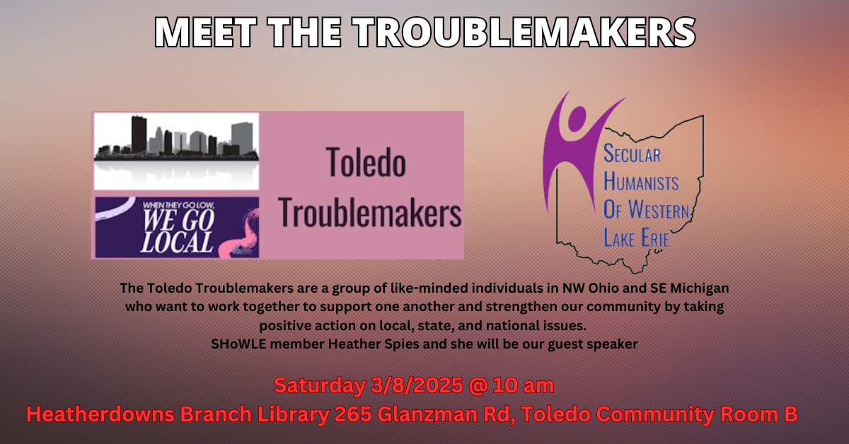 Promo image for our March meeting with Toledo Troublemakers