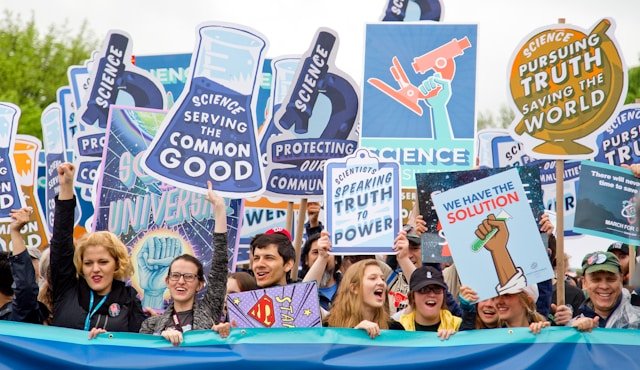 People protesting in support of science