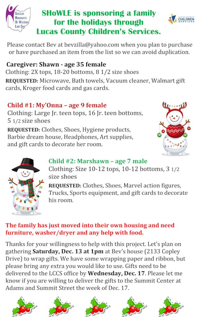 poster for our sponsor-a-family project